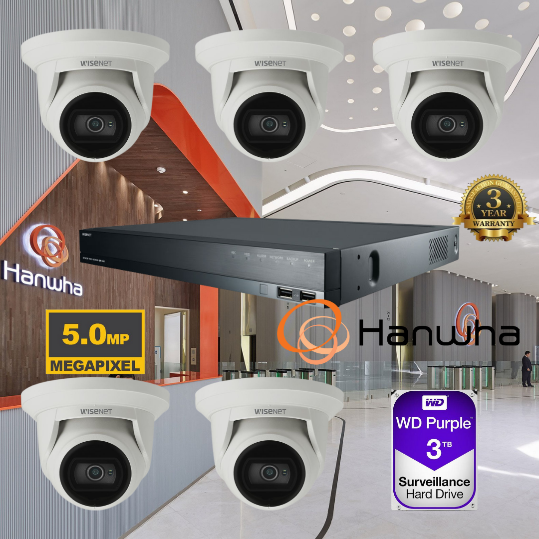 Buy Hanwha 5 MP security camera kit 5 cameras 8 Chanel NVR Online in Australia Rhodium Security