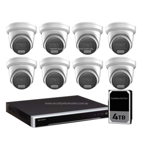 8MP 16CH Hikvision CCTV Kit: 8 x Outdoor Acusense Turret Cameras + 16CH NVR with 4TB