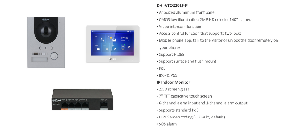 Dahua Steel 2MP HD VIDEO KIT-DHI-7INWHT2202F-P 7inch Touch Screen IP Intercom Kit
